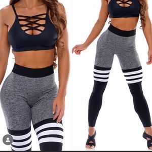 BOMBSHELL SPORTSWEAR, XS BOTTOMS, sock look grey, white and black stripes